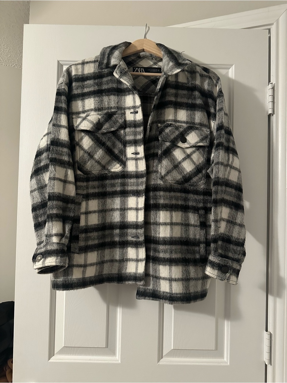 Zara Black & White Plaid Flannel Shacket